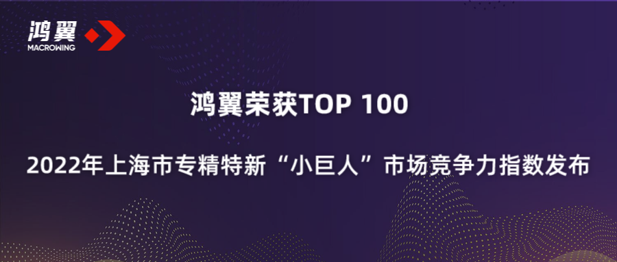 鴻翼榮獲TOP100 2022年上海市專精特新“小巨人”市場競爭力指數發布